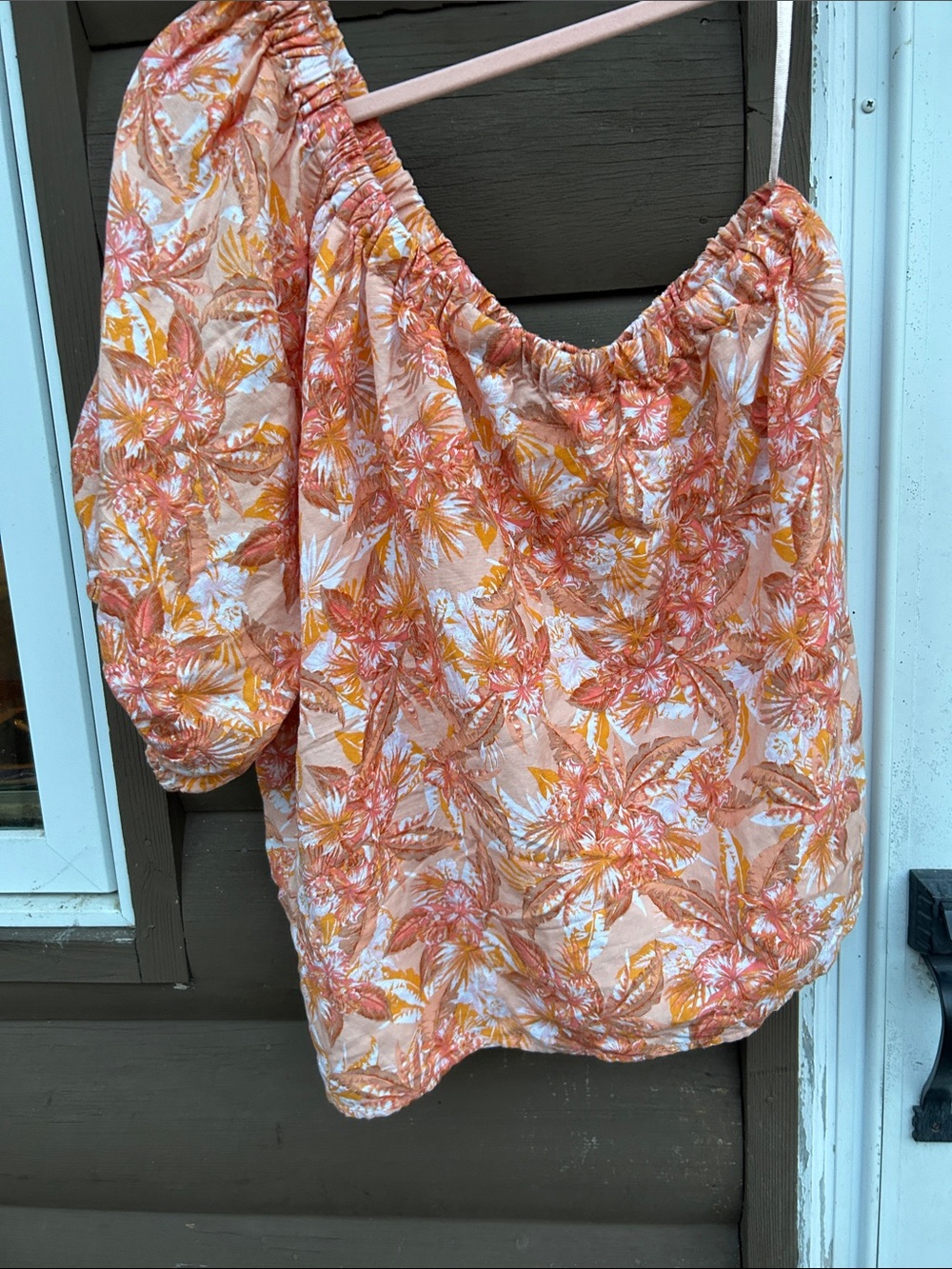 LOFT Linen Blend One Shoulder Top & Shorts Set XXL Orange Floral Matching Set - Picture 10 of 15